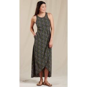 Toad &Co M Sunkissed Keyhole Back Maxi Poly Elastane Sun Dress Black Star Print